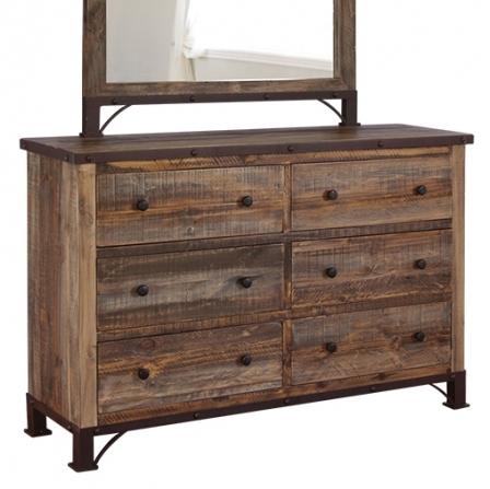 IFD International Furniture Direct 900 Antique BEDRDRES3308 Rustic 6 Drawer Dresser